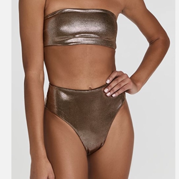 GOOD AMERICAN Gold Metallic Reversible Bikini - Picture 1 of 5